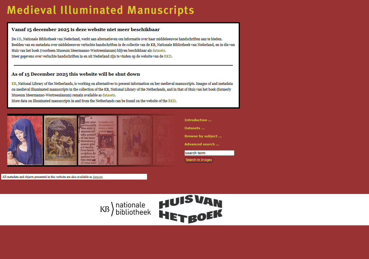 Screenshot of manuscripts.kb.nl homepage