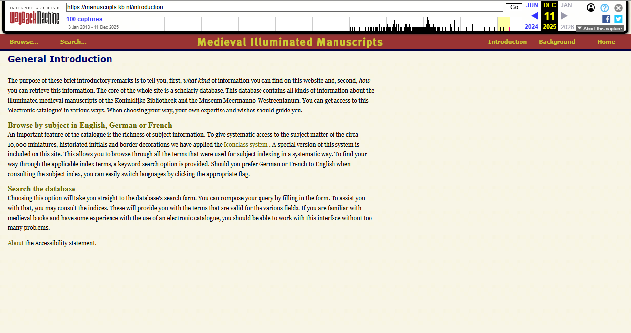 manuscripts.kb.nl Introduction page, as archived in Wayback Machine on 11-12-2025