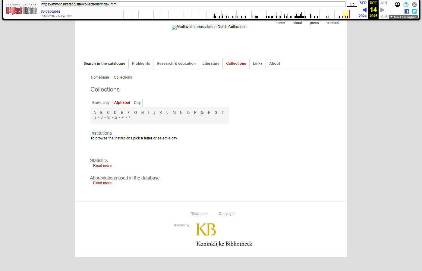 mmdc.nl Collections page, as archived in Wayback Machine on 14-12-2025