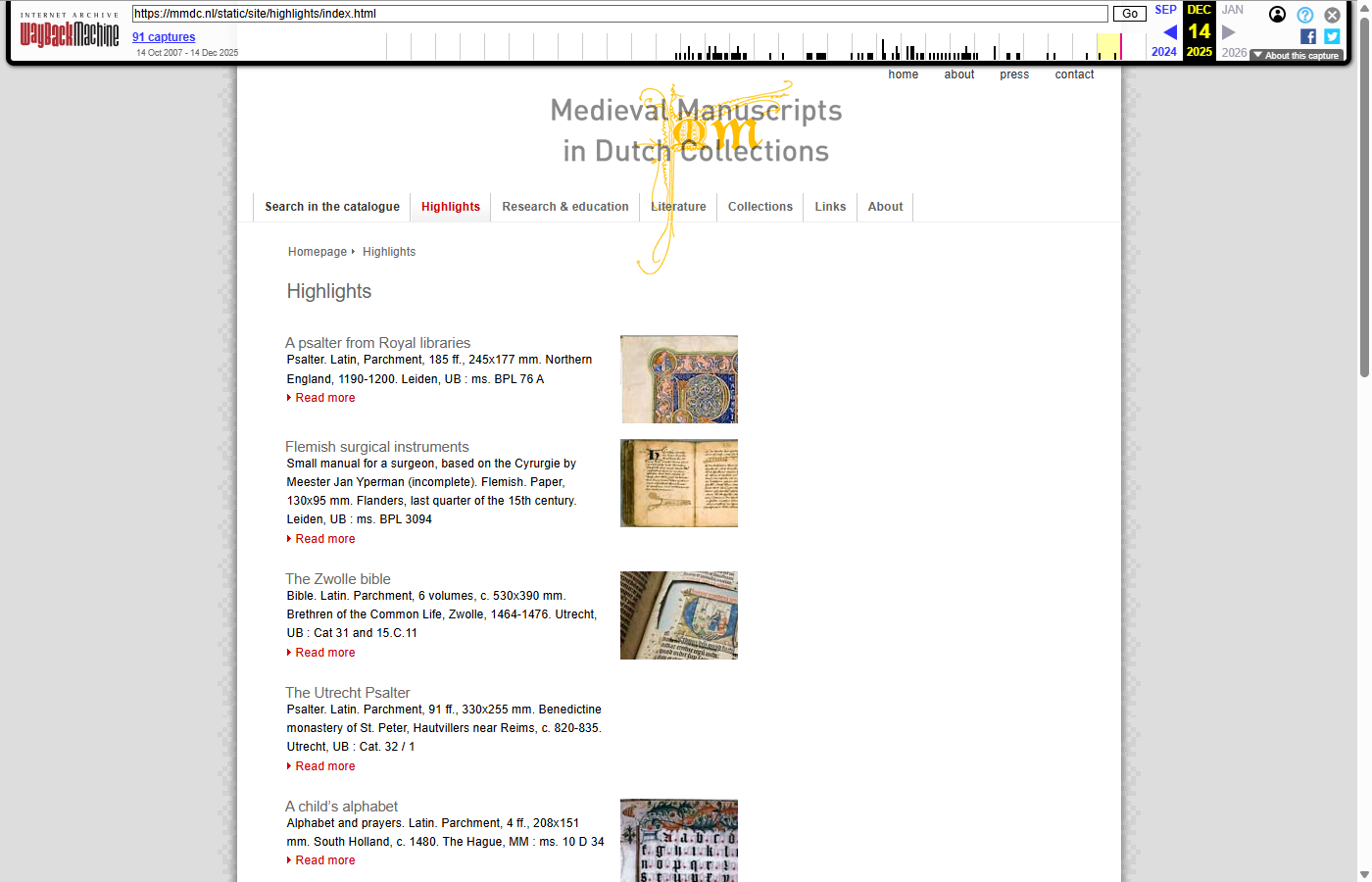mmdc.nl Highlights page, as archived in Wayback Machine on 14-12-2025